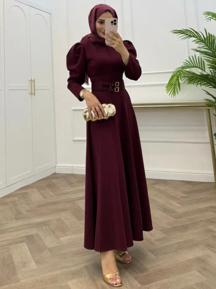 FİLİZ KEMERLİ OYSHO ELBİSE BORDO