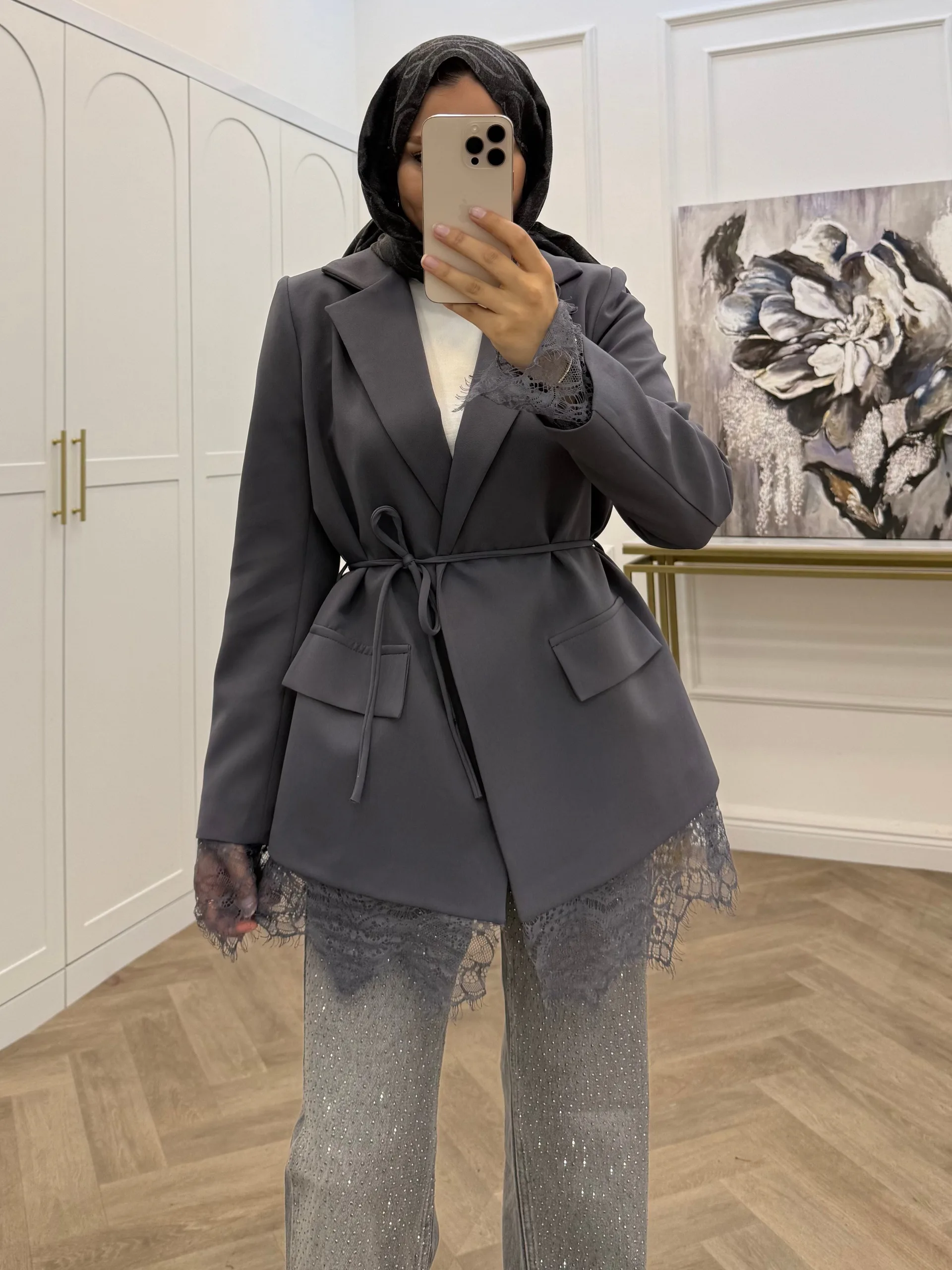 DANTELLİ BLAZER CEKET FÜME