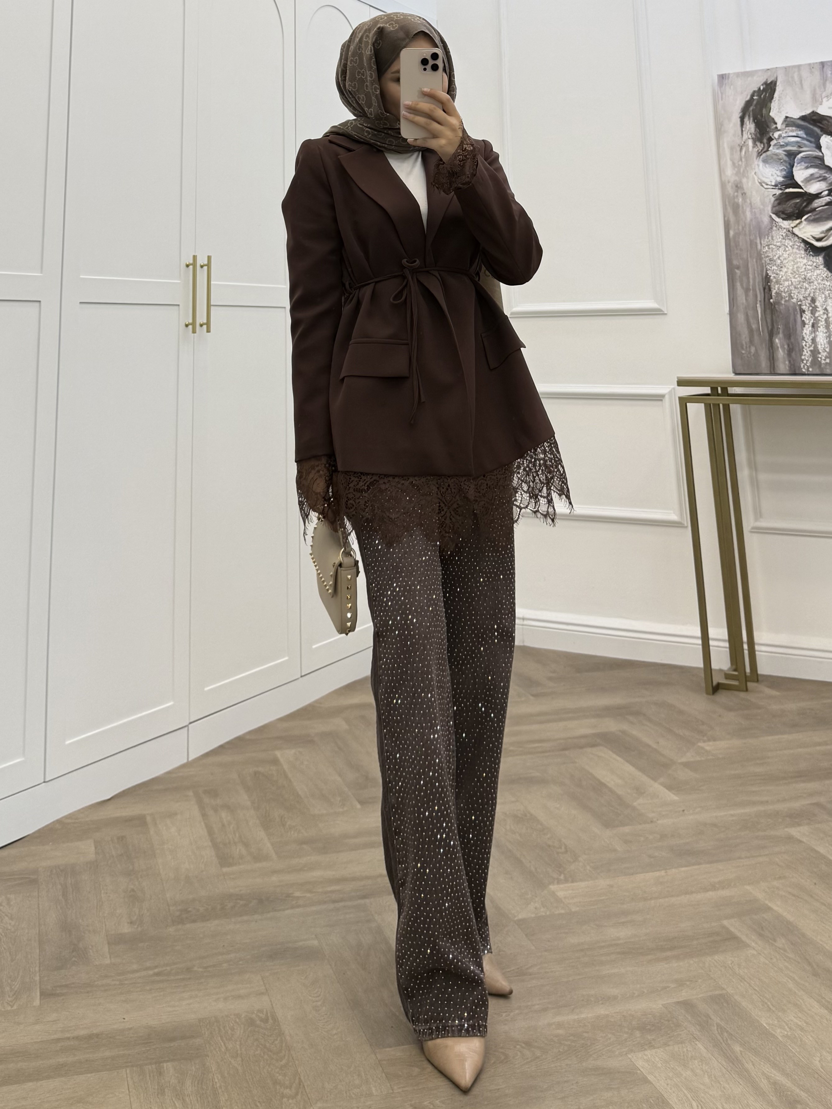 DANTELLİ BLAZER CEKET KAHVE