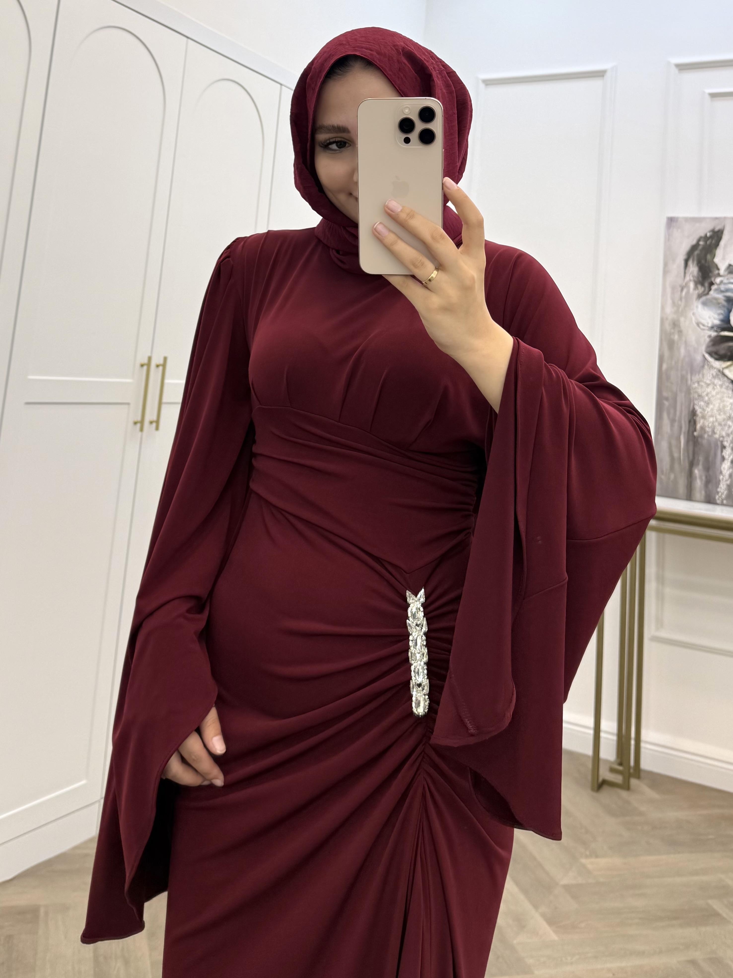 JANJAN ABİYE SİYAH BİSE BORDO