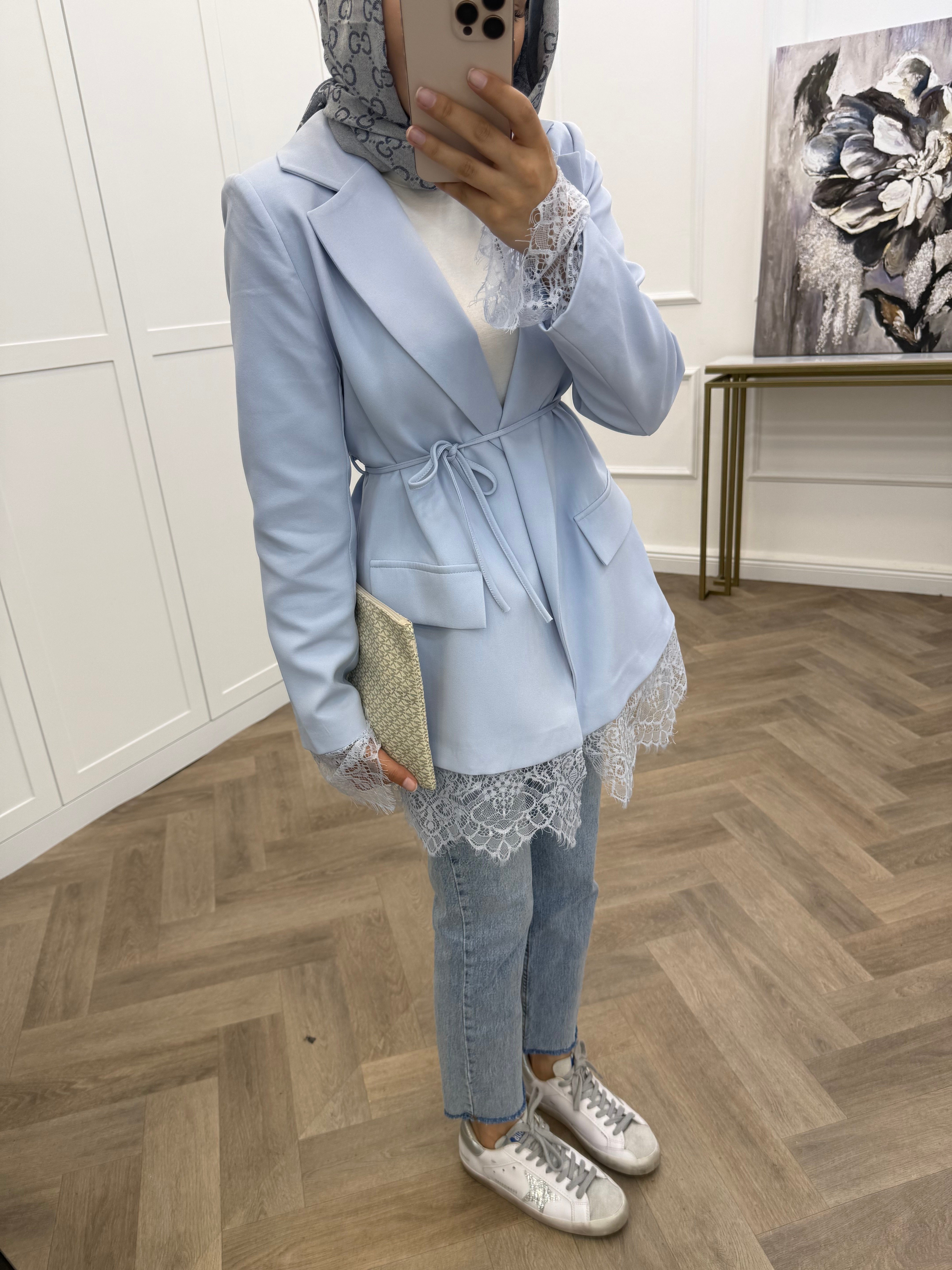 DANTELLİ BLAZER CEKET BEBE MAVİSİ