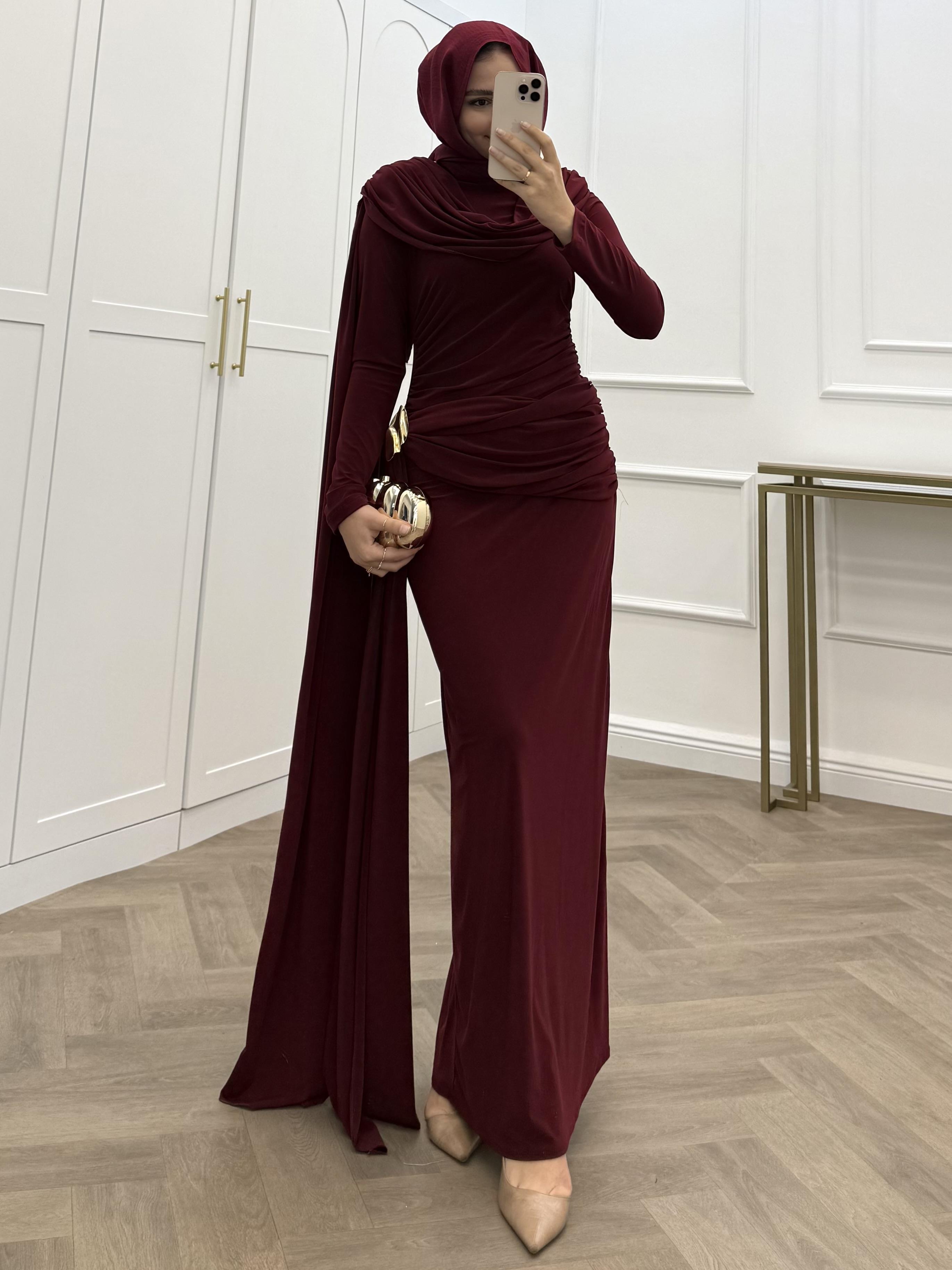YELEKLİ SCUBA TAKIM SİYAH Y ELBİSE BORDO