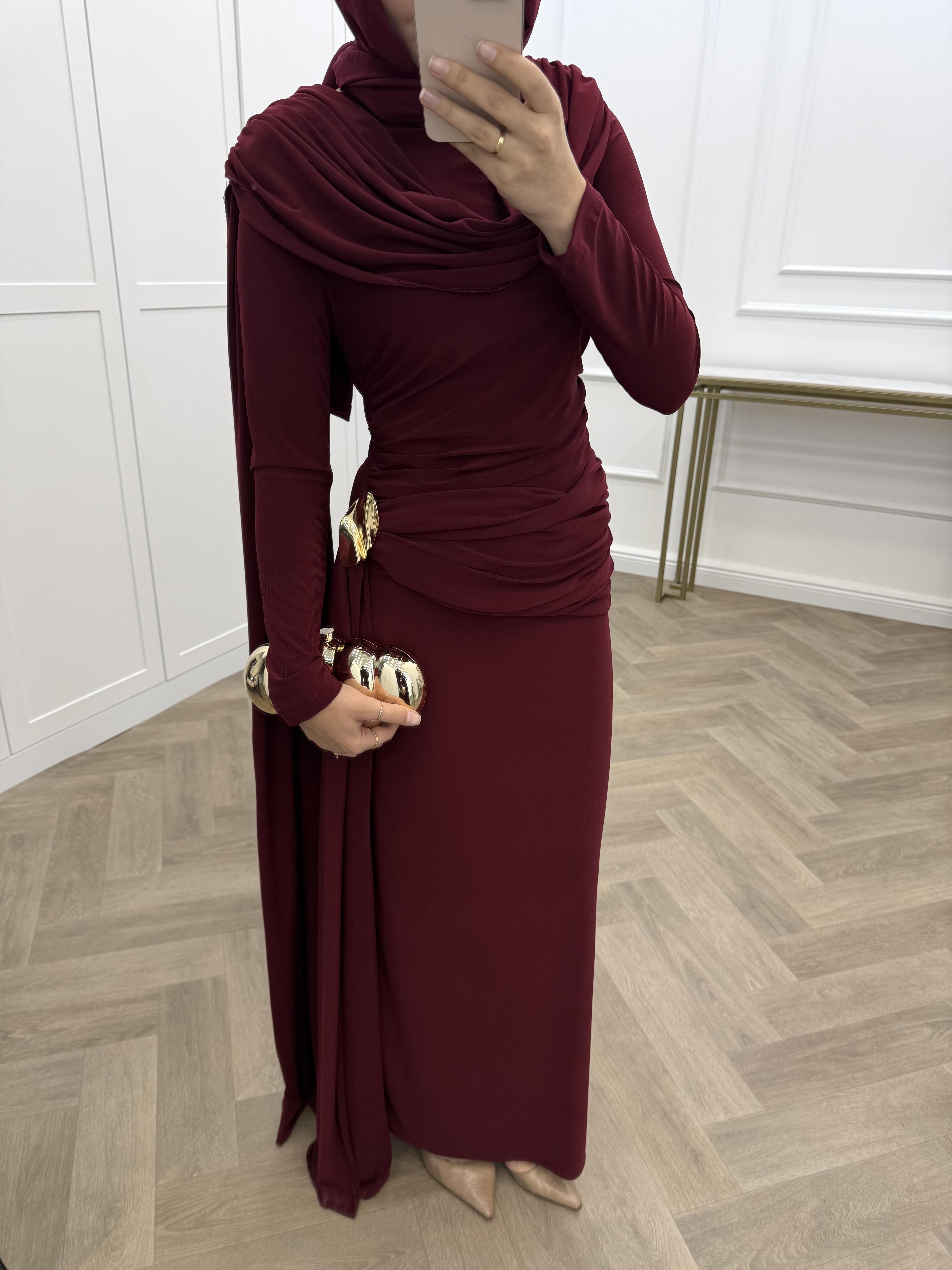 YELEKLİ SCUBA TAKIM SİYAH Y ELBİSE BORDO
