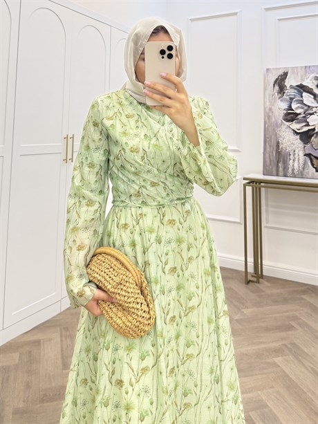 ÇİÇEKLİ VUAL ŞİFON ELBİSE